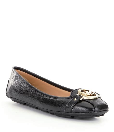 michael kors black flats with gold buckle|Michael Kors leather flats.